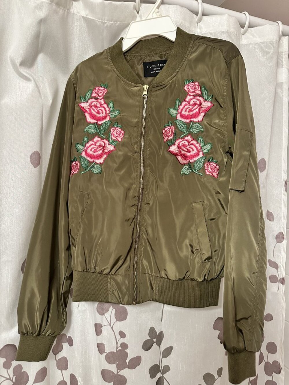 Love Tree Embroidered Rose Bomber Jacket (Size M)